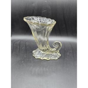 Warwick Horn of Plenty Cornucopia Vase Clear Glass Heavy Swirl VTG Heisey 7”